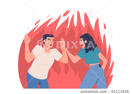 Angry Man and Woman with Furious Face in Flame Shouting and Arguing Having Conflict with Each Other Vector Illustration Angry Man and Woman with Furious Face in Flame Shouting and Arguing Having Conflict with Each Other Vector Illustration 91113936