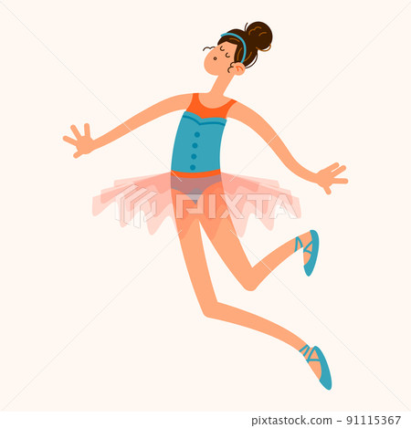Dancing ballerina girl in a ballet tutu costume. Hand drawn vector illustration Dancing ballerina girl in a ballet tutu costume. Hand drawn vector illustration 91115367