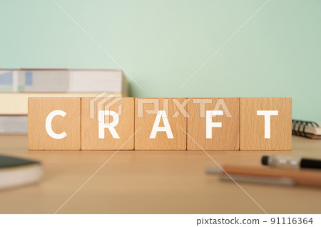 A desk with a block labeled "CRAFT" A desk with a block labeled "CRAFT" 91116364