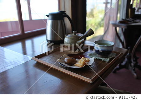 Japanese tea set_tea shop sunset_Hakodate Japanese tea set_tea shop sunset_Hakodate 91117425