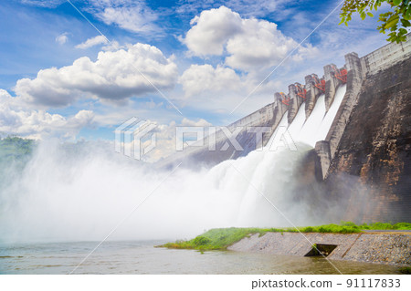 Khun Dan Prakarn Chon is a dam with hydroelectric power plant and irrigation , Thailand 91117833