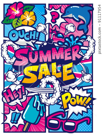 美式漫畫風格演講泡泡英文夏季特賣 POP 91117954