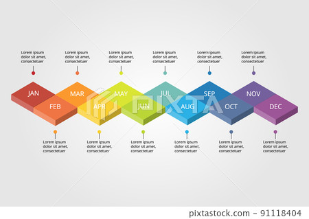 square chart of 12 month timeline template for infographic for presentation for 12 element 91118404