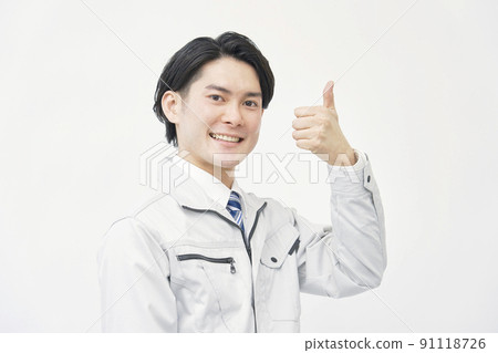 Good sign worker white background 91118726