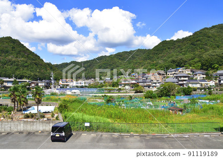 Summer 2021. Scenery from the train window between Saidaiji Station on the Ako Line and Banshu-Ako 91119189