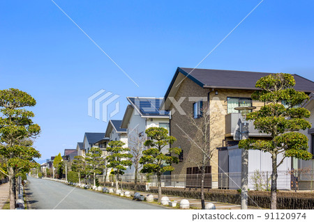 Houses and blue sky in a new residential area Houses and blue sky in a new residential area 91120974