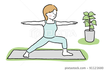 Female yoga warrior pose 91121680