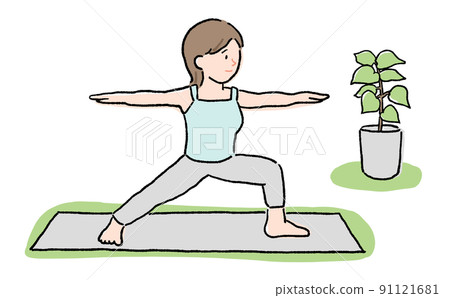 女性瑜伽戰士姿勢 女性瑜伽戰士姿勢 91121681