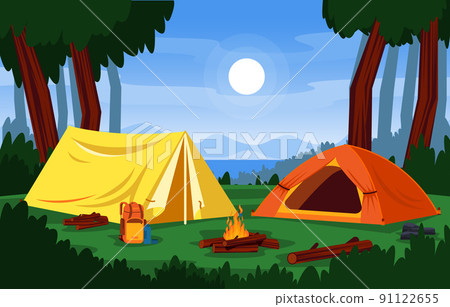 Summer Camp Tent Outdoor Lake Nature Adventure Holiday Summer Camp Tent Outdoor Lake Nature Adventure Holiday 91122655