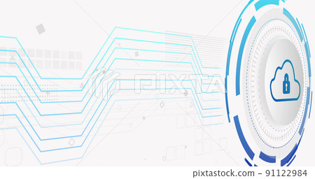 Image of network of connections and cloud with padlock on white background 91122984