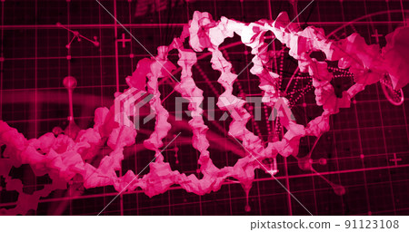 Image of dna strand and data processing on black background Image of dna strand and data processing on black background 91123108