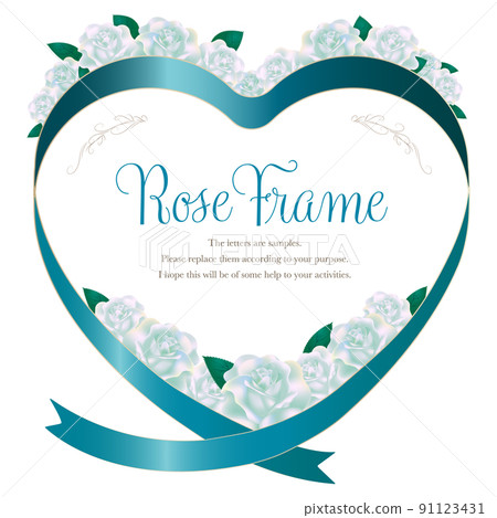 Rose and ribbon heart frame_white turquoise blue Rose and ribbon heart frame_white turquoise blue 91123431