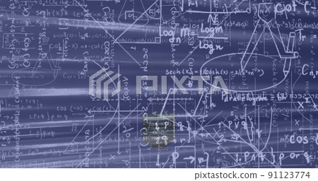 Image of mathematical equations over lightbulb 91123774