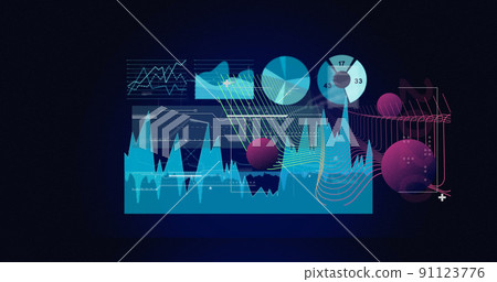 Image of digital interface with data processing over dark background 91123776