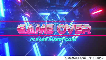 Image of game over text over moving digital tunnel 91123857
