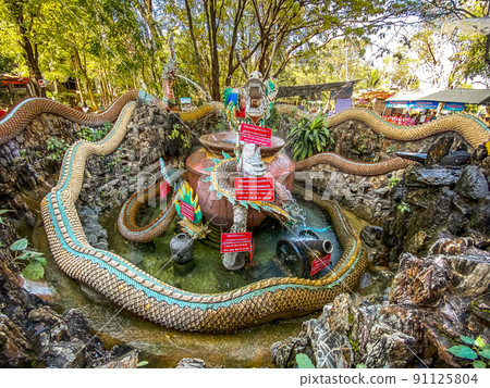 Aerial view of Wat Sam Phran the Dragon temple in Nakhon Pathom, Thailand 91125804