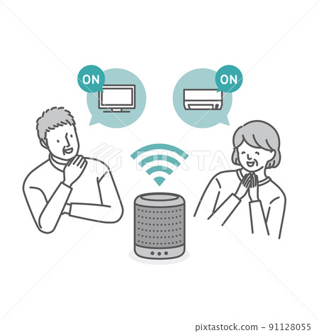 Senior generation (men and women) enjoying AI speakers 91128055