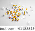 Image of many medicines and supplements (capsules, tablets) scattered around 91128258