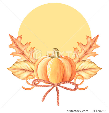Pumpkin and autumn leaves. Watercolor vintage... - Stock Illustration ...