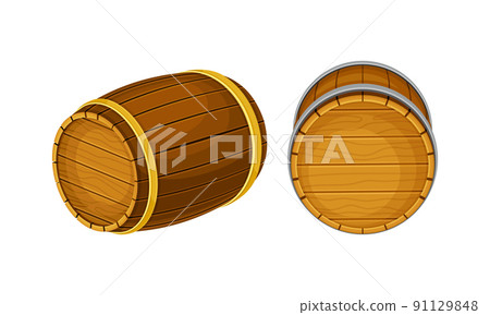 Traditional wooden barrels in front and three quarters positions vector illustration Traditional wooden barrels in front and three quarters positions vector illustration 91129848