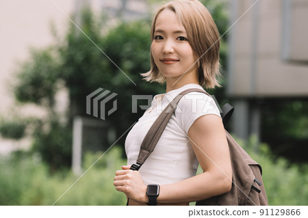 Healthy blonde Japanese woman in her 20s, Y2K fashion Healthy blonde Japanese woman in her 20s, Y2K fashion 91129866