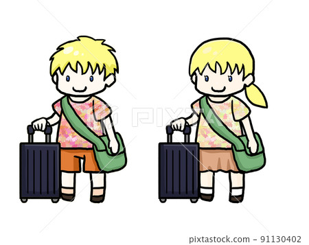 Illustration of white men and women holding suitcases 91130402
