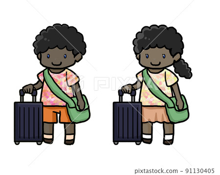 一個拿著手提箱的黑人男人和女人的插圖 91130405