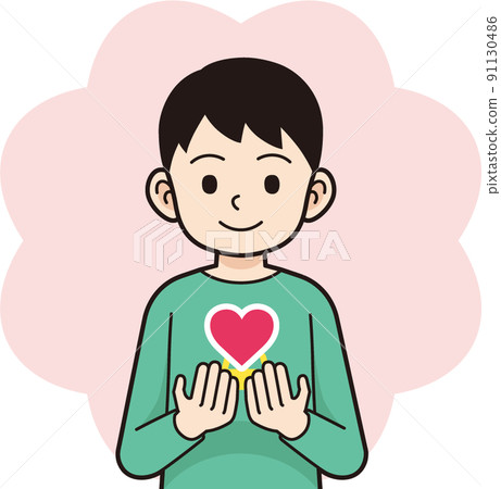 Boy with a heart with contour line 91130486