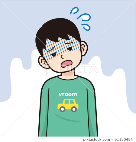 Tired boy with contour line Tired boy with contour line 91130494