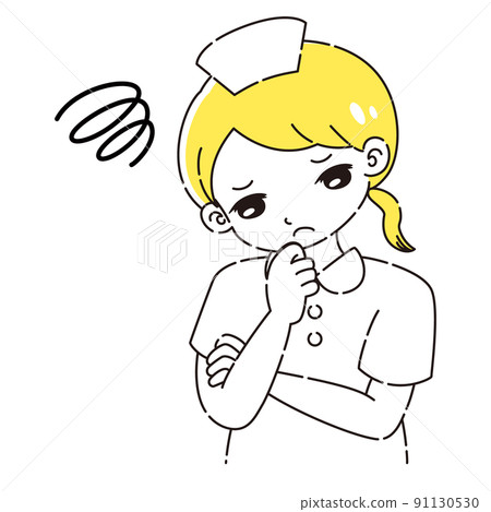 Illustration of a woman in a lab coat thinking Illustration of a woman in a lab coat thinking 91130530