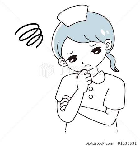 Illustration of a woman in a lab coat thinking Illustration of a woman in a lab coat thinking 91130531