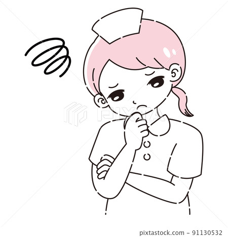 Illustration of a woman in a lab coat thinking Illustration of a woman in a lab coat thinking 91130532
