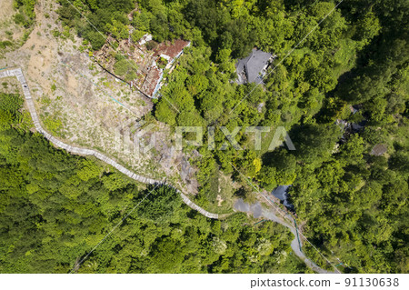 Aerial view of Toya Nishiyama foot crater (destroyed candy factory and house) 91130638