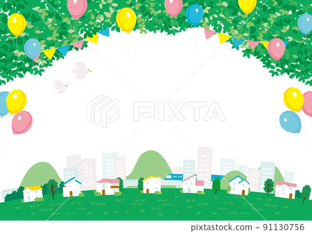 Background illustration of fresh green and cityscape 91130756