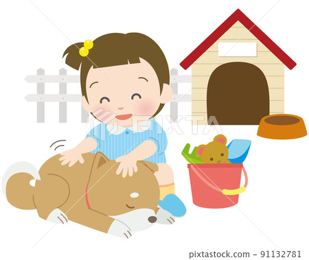 撫摸著熟睡的柴犬的女孩 撫摸著熟睡的柴犬的女孩 91132781