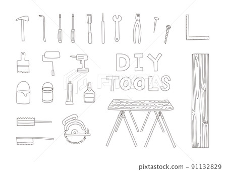 Tools DIY TOOLS Hand-painted loose illustration set monochrome Tools DIY TOOLS Hand-painted loose illustration set monochrome 91132829