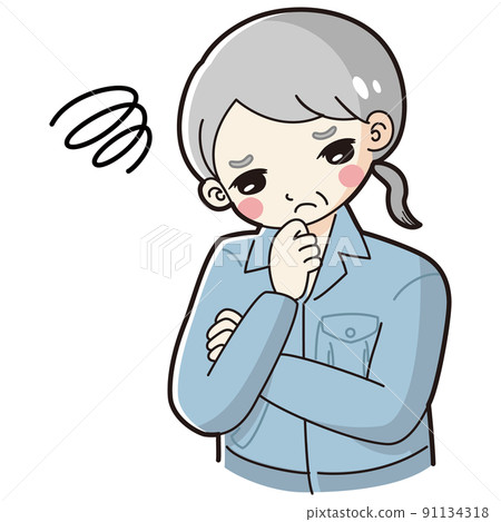 Illustration of a senior woman in work clothes thinking Illustration of a senior woman in work clothes thinking 91134318