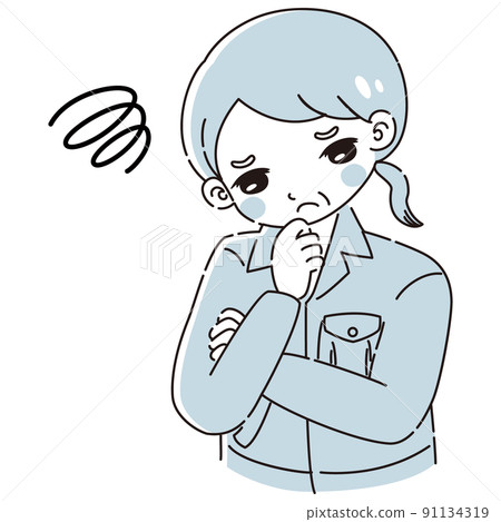 Illustration of a senior woman in work clothes thinking Illustration of a senior woman in work clothes thinking 91134319