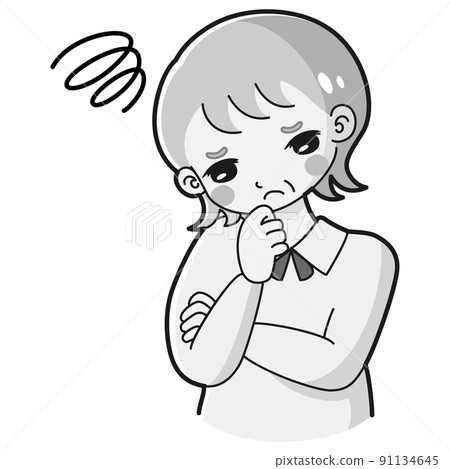 Illustration of a senior woman worried with her arms crossed (black and white) Illustration of a senior woman worried with her arms crossed (black and white) 91134645