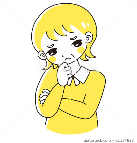 Illustration of a senior woman worried with her arms crossed Illustration of a senior woman worried with her arms crossed 91134658