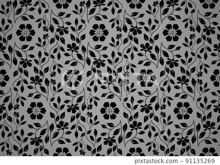Flower pattern. Seamless black and gray ornament. Flower pattern. Seamless black and gray ornament. 91135269