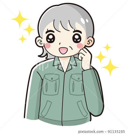 Illustration of a senior woman wearing crushing work clothes Illustration of a senior woman wearing crushing work clothes 91135285
