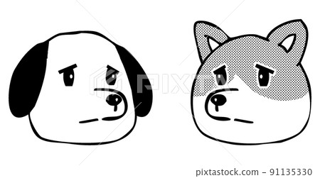 Sad facial expressions of animals and dogs, face icons facing each other Sad facial expressions of animals and dogs, face icons facing each other 91135330