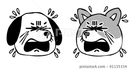 Facial expressions of animals and dogs crying and face icons facing each other Facial expressions of animals and dogs crying and face icons facing each other 91135334