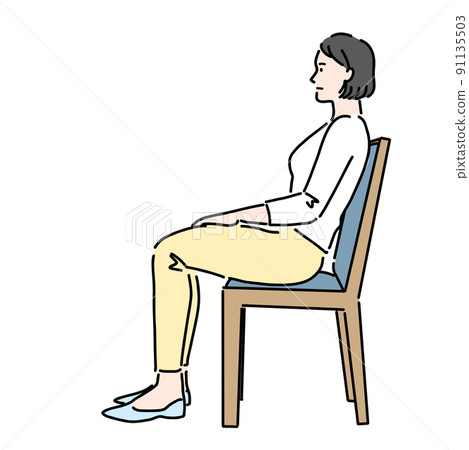 Woman sitting in a chair in the wrong posture 91135503