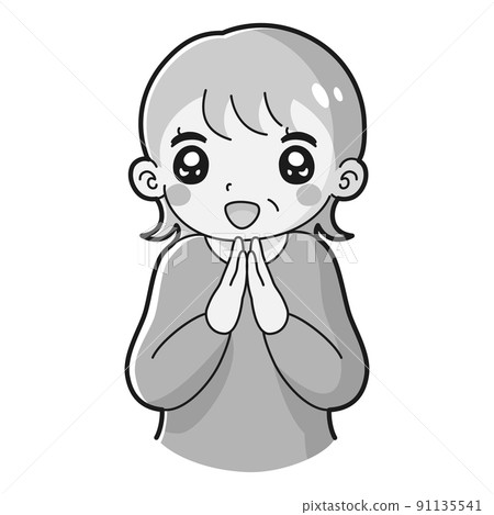 一個悸動的高級女性的插圖（黑白） 91135541