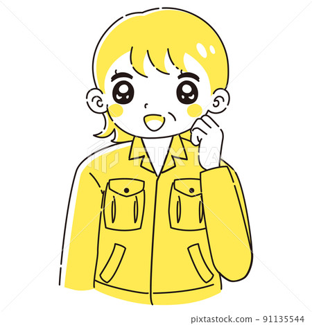 一位穿著破碎工作服的高級婦女的插圖 91135544