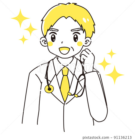 Illustration of a senior man in a white coat doing a guts pose (with a stethoscope) Illustration of a senior man in a white coat doing a guts pose (with a stethoscope) 91136213