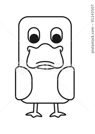 Line art black and white geometric stylized duck Line art black and white geometric stylized duck 91143507