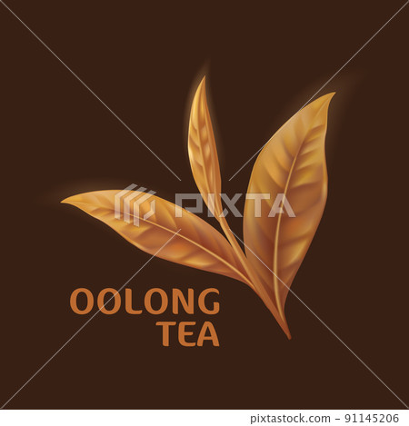 Realistic Oolong tea leaves background for advertising poster. Vector illustration 91145206